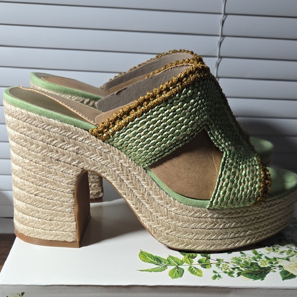Chelsea &‎ Violet Mint and Mustard Woven Platforms Size 9 M - Picture 3 of 7